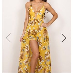 Showpo Floral Mustard Yellow Hi-Lo Dress